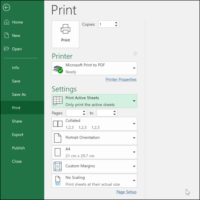 Configurações de impressão no Excel