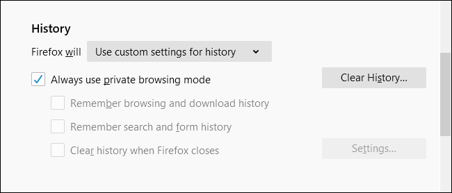 Sempre use o modo de navegação privada verificado no Firefox