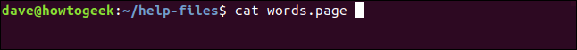 cat words.page em uma janela de terminal