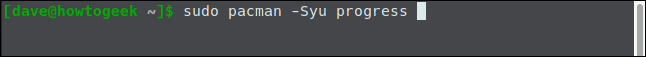 sudo pacman -Syu progress em uma janela de terminal