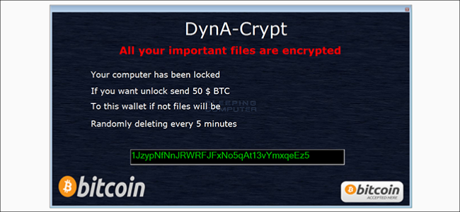 Uma tela de aviso de ransomware.