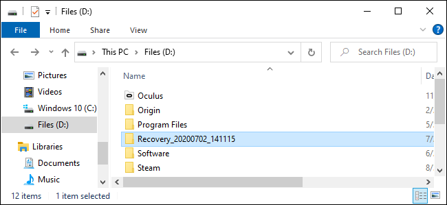 Onde o Windows File Recovery coloca os arquivos recuperados.