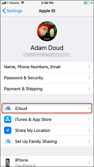 Toque em iCloud.