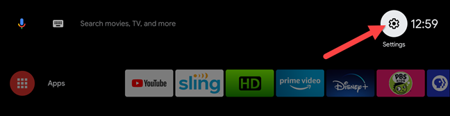 menu de configurações de seleção da tv android
