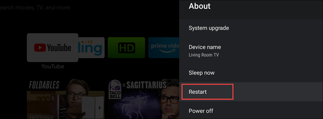 Android tv reiniciar a partir das configurações