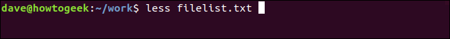 "less filenames.txt" em uma janela de terminal.