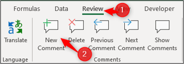 Clique em "Revisar" e em "Novo comentário".