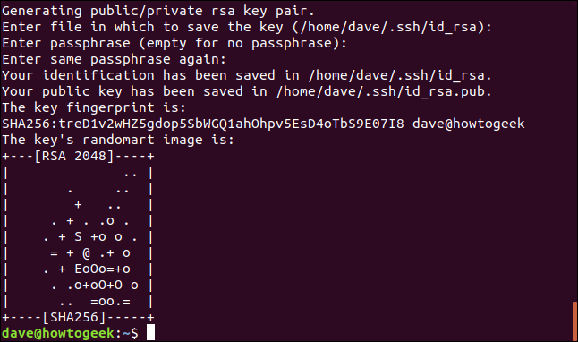 geração de chave ssh em uma janela de terminal