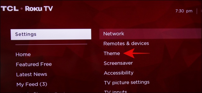 Configurações do tema Roku