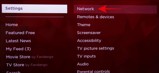 Configurações de rede Roku