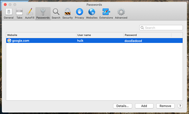 Uma senha armazenada revelada no Safari para Mac
