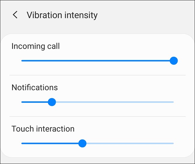 Samsung Galaxy S20 Escolha a intensidade de vibração