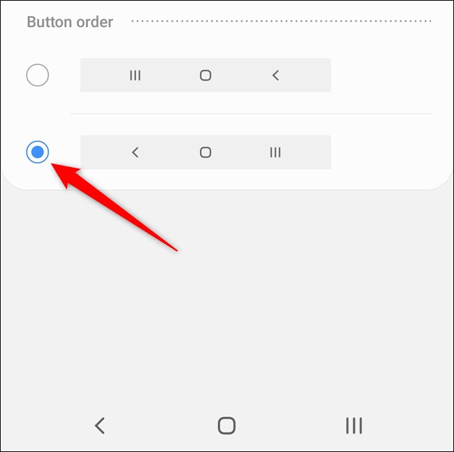 Samsung Galaxy S20 Selecione a ordem do botão
