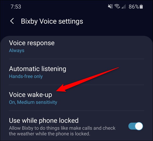 Samsung Galaxy S20 Selecione "Voice Wake-Up"