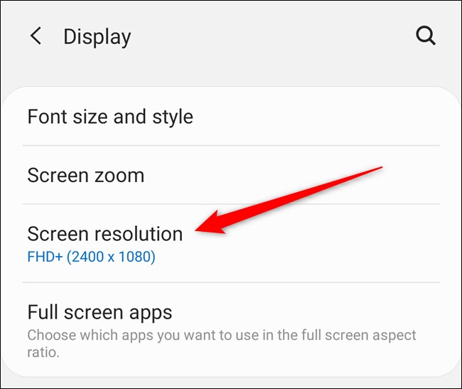 Samsung Galaxy S20 Toque no botão "Resolução da tela"