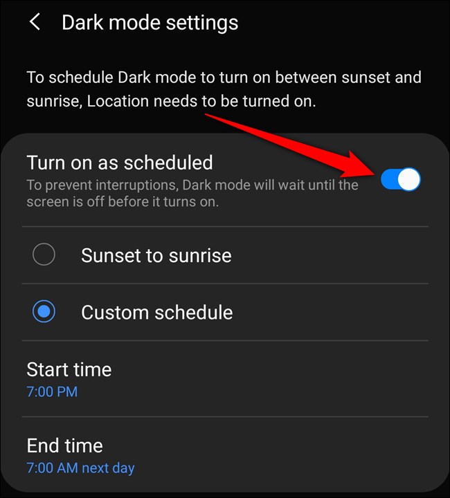 Samsung Galaxy S20 Ative "Ativar como programado" e personalize as configurações adicionais