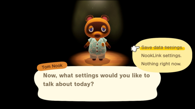 Menu de opções de Tom Nook em Animal Crossing: New Horizons