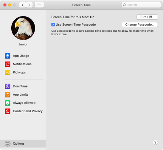 O menu "Screen Time" em um Mac.