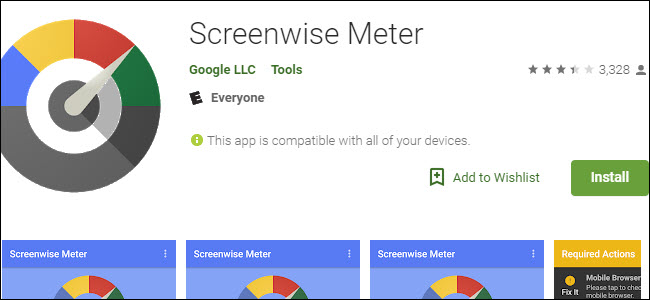 Listagem do Screenwise Meter na Google Play Store