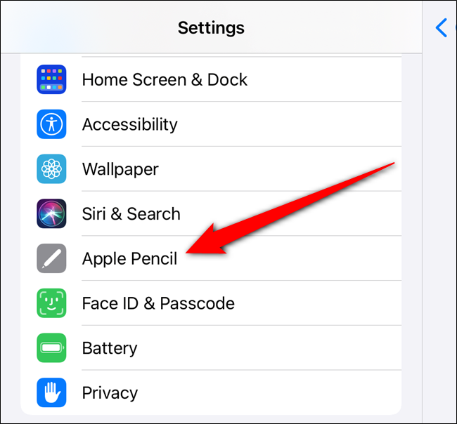 Role para baixo e selecione a opção "Apple Pencil" no painel esquerdo