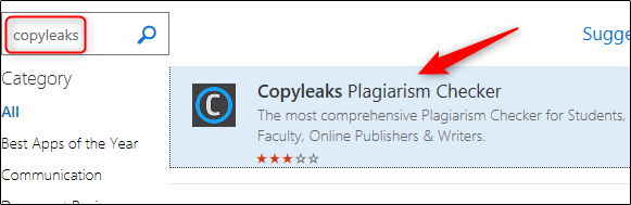 Pesquise "Copyleaks" e, a seguir, clique em "Copyleaks Plagiarism Checker".