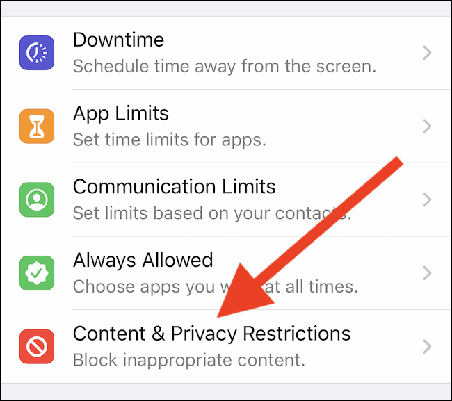Selecione "Conteúdo e restrições de privacidade"