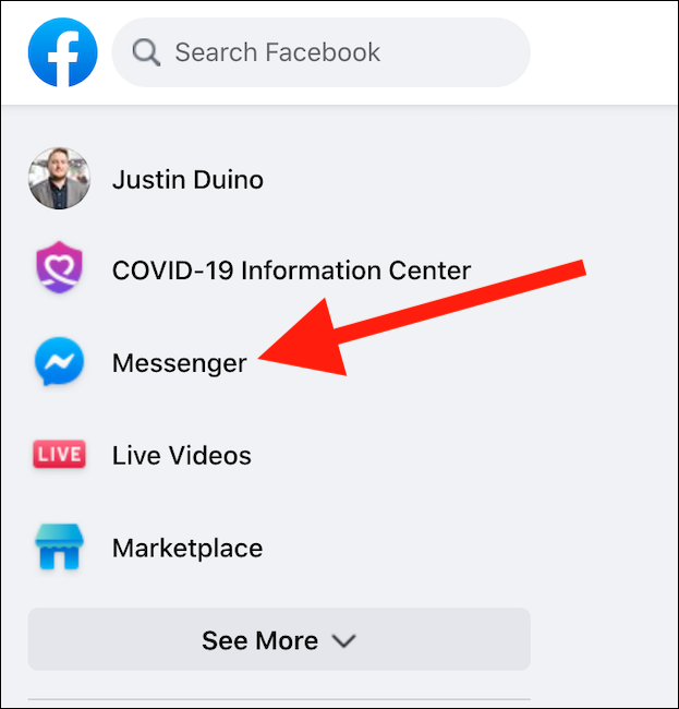 Selecione "Messenger" no menu lateral