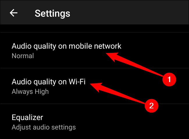 Escolha a opção "Qualidade de áudio na rede móvel" ou "Qualidade de áudio no Wi-Fi"