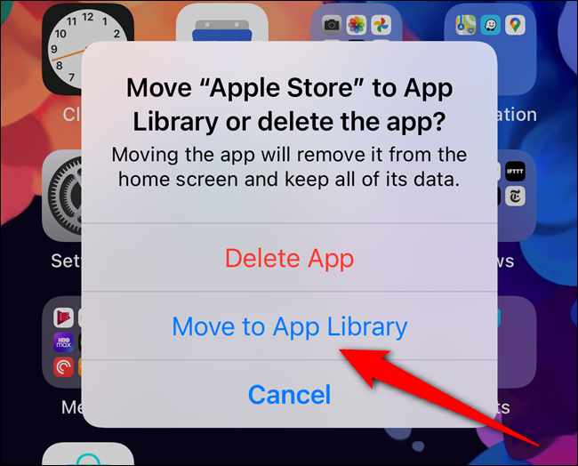 Selecione o botão "Mover para a biblioteca de aplicativos"