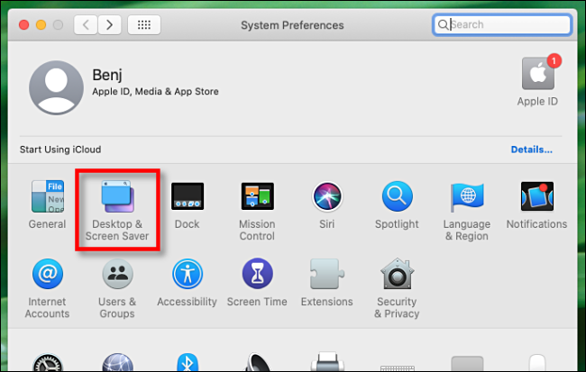 Selecione Desktop & Screen Saver nas Preferências do Sistema Mac