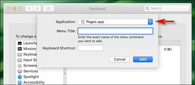 Selecione o aplicativo para o qual deseja um atalho de teclado.