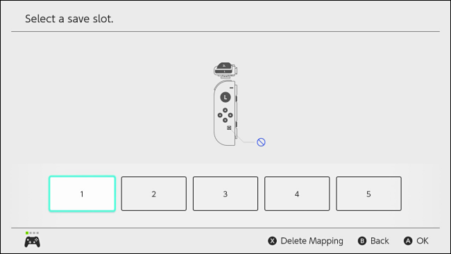 Selecione o slot de mapeamento de botão personalizado no Nintendo Switch