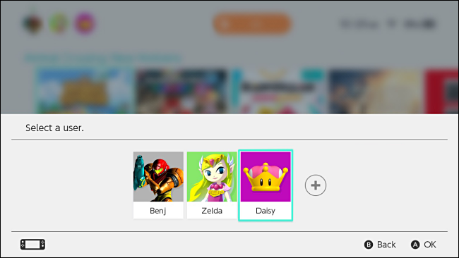 Escolhendo um usuário para jogar Animal Crossing: New Horizons