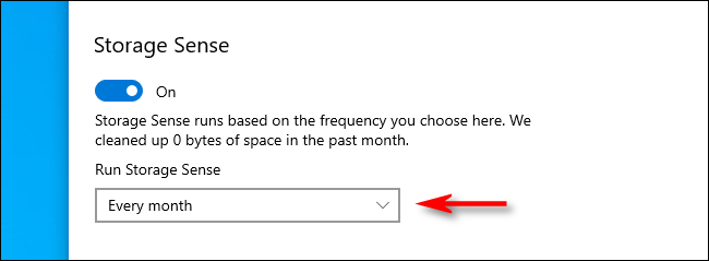 Selecione Storage Sense Run Interval nas configurações do Windows 10