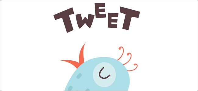 A palavra "Tweet!"  acima de um pássaro azul dos desenhos animados.