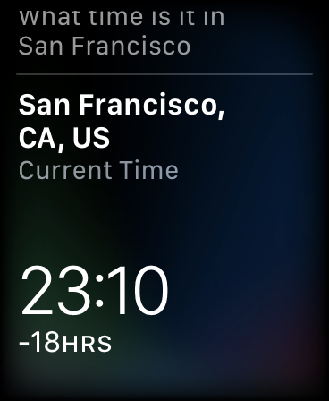 Siri respondendo a uma consulta viva-voz no Apple Watch.