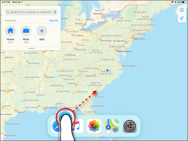 Arrastando o ícone do Dock para Slide Over no iPad