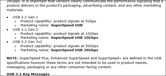Imagem de PDF descrevendo a nomenclatura USB 3.2