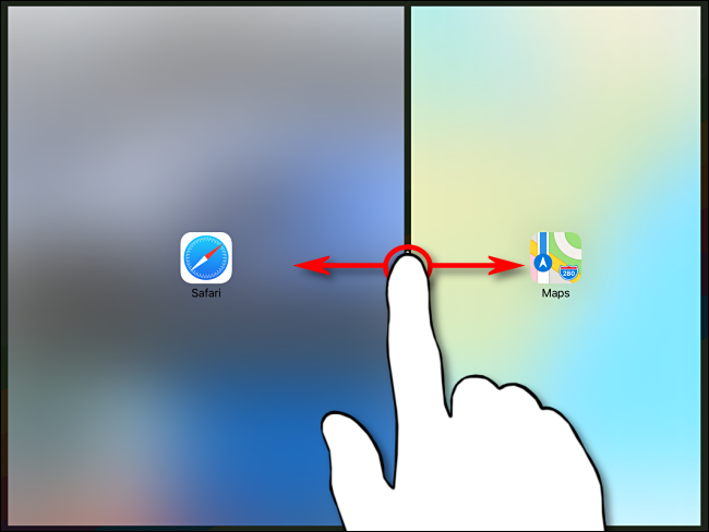 Controle proporcional dos dois aplicativos em Split View no iPad usando a partição preta