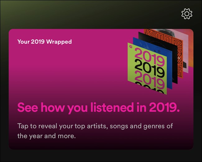 Seção Spotofy Wrapped 2019 no aplicativo para smartphone