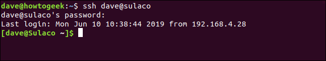 usuário dave se conectou ao sulaco usando ssh e uma senha