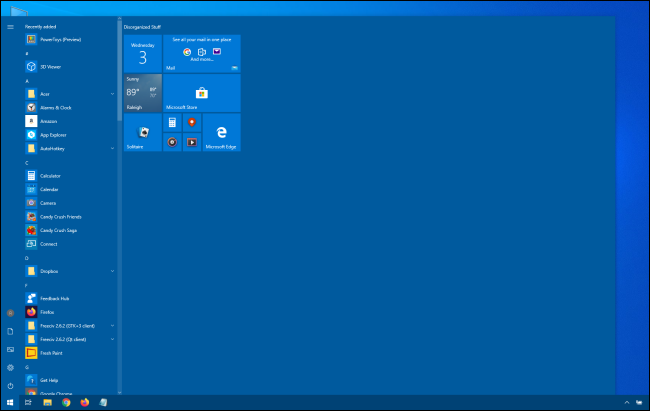 Enorme menu Iniciar do Windows 10