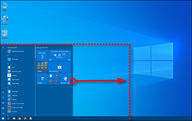 Redimensionar a largura do menu Iniciar do Windows 10
