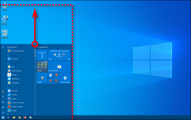 Redimensionar verticalmente o menu Iniciar do Windows 10