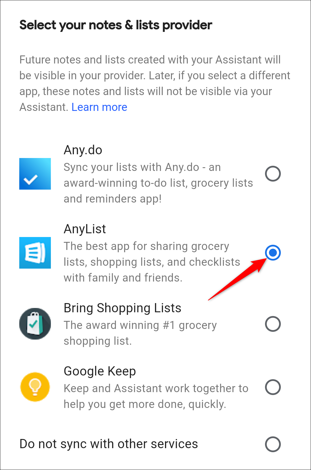 Google Assistente selecione qualquer lista de compras