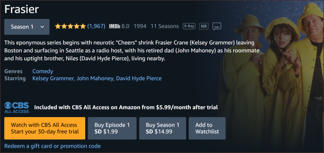 Frasier Amazon Prime