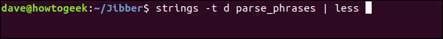 strings -td parse_phrases |  menos em uma janela de terminal