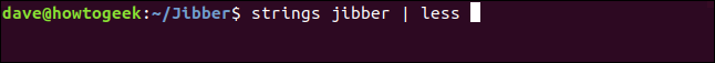 strings jibber |  menos em uma janela de terminal