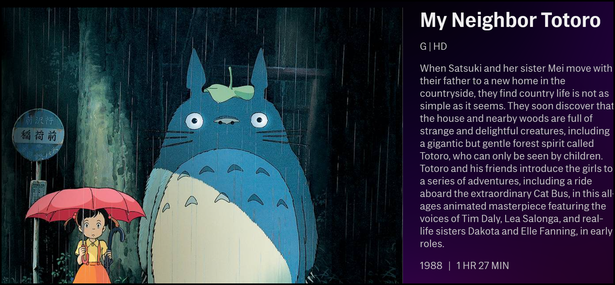 A descrição de "My Neighbour Totoro":