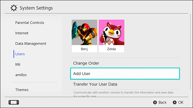 Nintendo Switch: Adicionar usuário